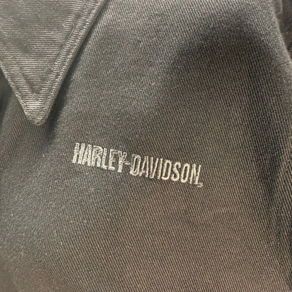 Vintage Harley Davidson Jean Jacket Black Denim Moto Embroidered Flames Size L - Picture 9 of 10